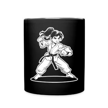 Karate Mädchen Cartoon Stil - Tasse einfarbig - Schwarz - Vorne