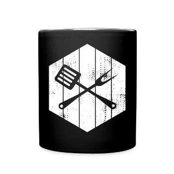 Cuillère et fourchette en bois - Mug uni - noir - Devant