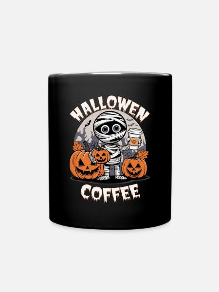Momie d’Halloween avec des citrouilles et du café - Mug uni - noir