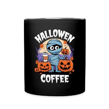 Momie avec citrouille et café d’Halloween - Mug uni - noir - Devant