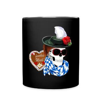 Crâne de femme avec chapeau et coiffure Gretel - Mug uni - noir - Devant
