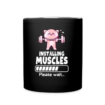 Muscle Building Weightlifting Cat Gym Humor - Full Colour Mug - black - Front