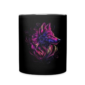 Loup Tête de loup Loups Meute de loups Nature Néon coloré - Mug uni - noir - Devant
