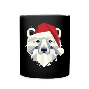 Christmas polar bear with Santa hat and beard - Full Colour Mug - black - Front