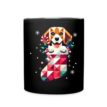 Beagle in a colorful Christmas stocking - Full Colour Mug - black - Front