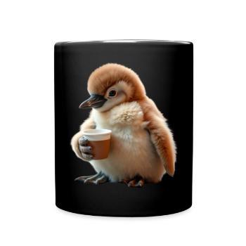 Baby Pesto Pinguin liebt es Kaffee zu trinken - Tasse einfarbig - Schwarz - Vorne