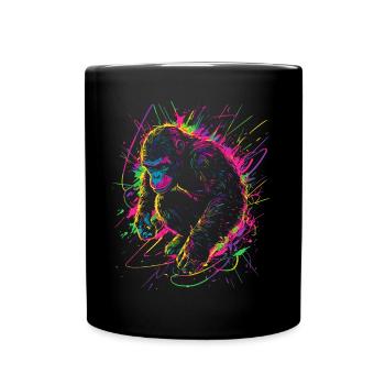 Affe Gorilla Schimpanse Neon Farbenfroh Bunt - Tasse einfarbig - Schwarz - Vorne