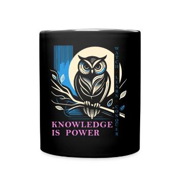 Owl - Knowledge is Power - Wisdom Owl Design - Full Colour Mug - black - Front