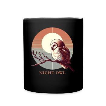 Night Owl Vintage Illustration with full moon - Full Colour Mug - black - Front