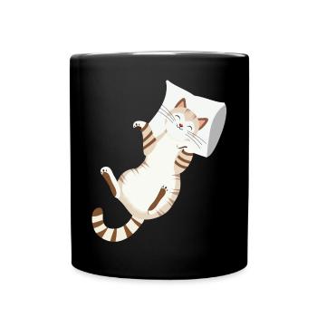 Relaxed Cat with Pillow-Cozy Animal Design - Full Colour Mug - black - Front