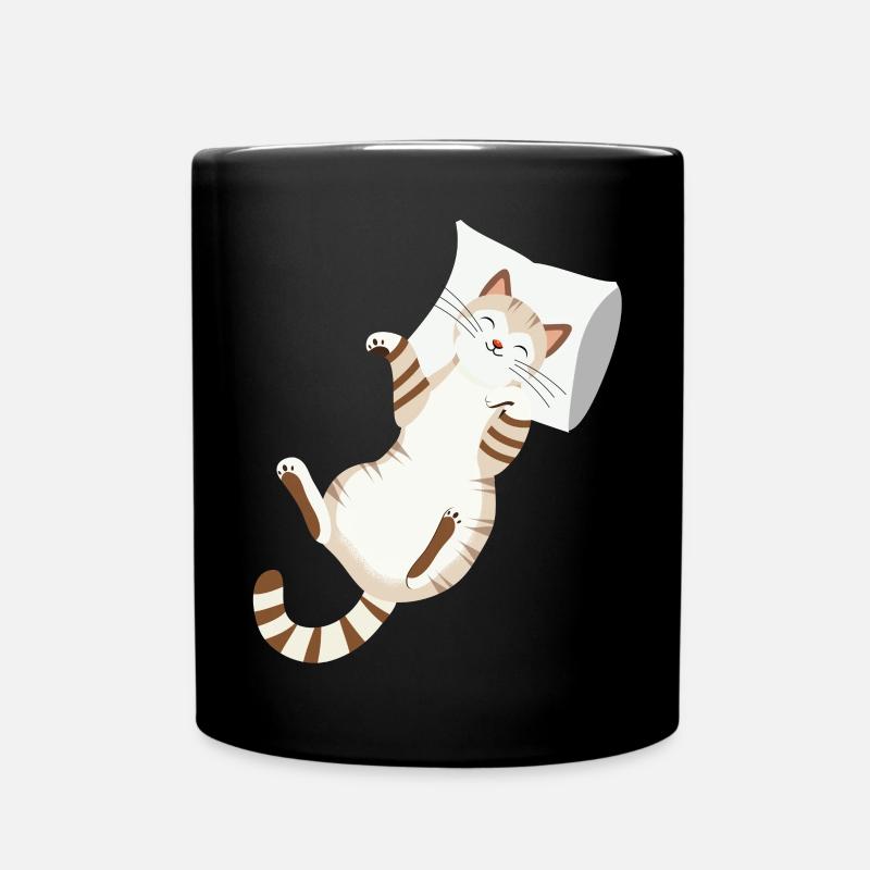 Entspannte Katze mit Kissen-Gemütliches Tierdesign - Tasse einfarbig - Schwarz