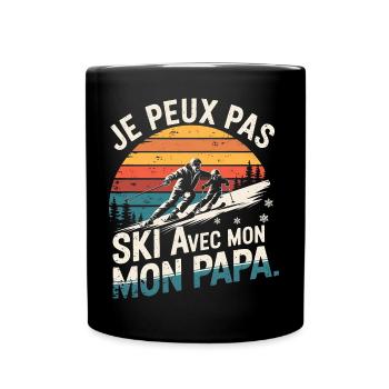 Je peux pas j'ai Ski avec mon papa vintage - Mug uni - noir - Devant