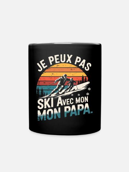 Je peux pas j'ai Ski avec mon papa vintage - Mug uni - noir