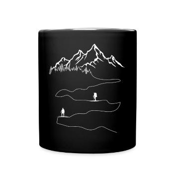 Minimalist Mountain Landscape Illustration - Full Colour Mug - black - Front
