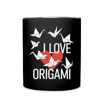 Origami Herz Liebe T-Shirt - Tasse einfarbig - Schwarz - Vorne