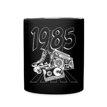 1985 Retro Boombox und Skates - Tasse einfarbig - Schwarz - Vorne