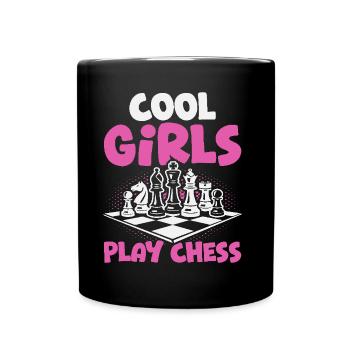 Schachspieler Coole Mädchen spielen Schach - Tasse einfarbig - Schwarz - Vorne