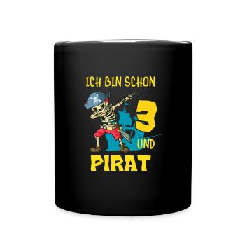 Kinder Pirat 3 Jahre Geburtstag Dabbing Skelett - Tasse einfarbig - Schwarz - Vorne