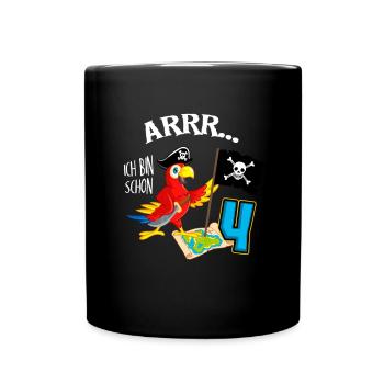 Pirate Parrot 4th Birthday Kids Pirate - Full Colour Mug - black - Front