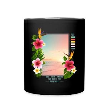 Meer - Sand - Sonnenuntergang - Tasse einfarbig - Schwarz - Vorne