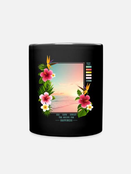 Mer - Sable - Coucher de soleil - Mug uni - noir