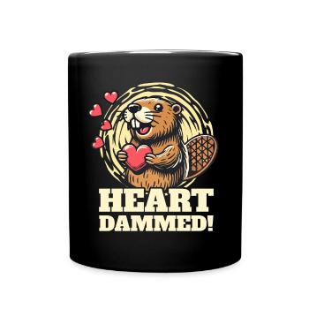 Heart Dammed - Cute Beaver Design for Valentine's Day - Full Colour Mug - black - Front