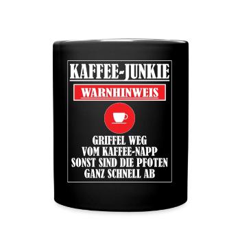 Bürotasse / Kaffee-Junkie (by Silko Werner) - Tasse einfarbig - Schwarz - Vorne
