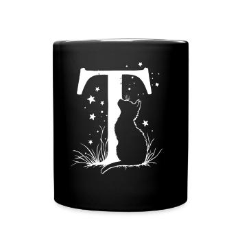 Lettre T avec chat - Mug uni - noir - Devant