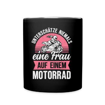Motorrad Frau Bikerin Motorradfahrerin - Tasse einfarbig - Schwarz - Vorne