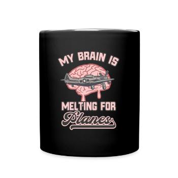 Airplane Lover Brain Funny Airplanes - Full Colour Mug - black - Front