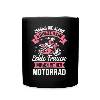 Motorrad Prinzessin Bikerin Motorradfahrerin - Tasse einfarbig - Schwarz - Vorne