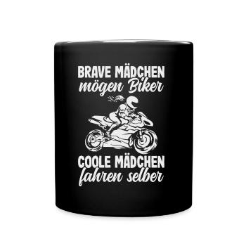Motorrad Bikerin Motorradfahrerin Biker Frau - Tasse einfarbig - Schwarz - Vorne