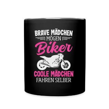 Motorrad Bikerin Motorradfahrerin Biker Frau - Tasse einfarbig - Schwarz - Vorne