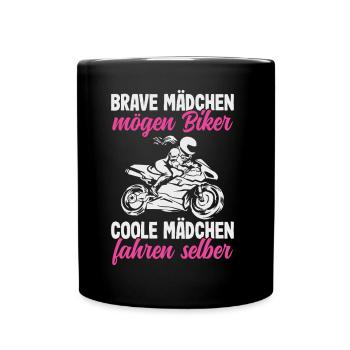 Motorrad Bikerin Motorradfahrerin Biker Frau - Tasse einfarbig - Schwarz - Vorne