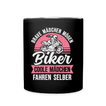 Motorrad Bikerin Motorradfahrerin Biker Frau - Tasse einfarbig - Schwarz - Vorne
