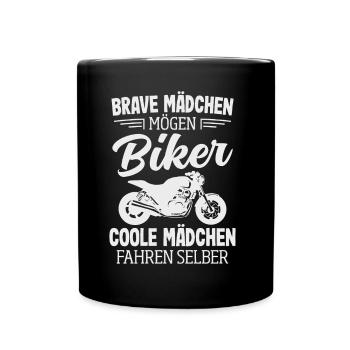 Motorrad Bikerin Motorradfahrerin Biker Frau - Tasse einfarbig - Schwarz - Vorne