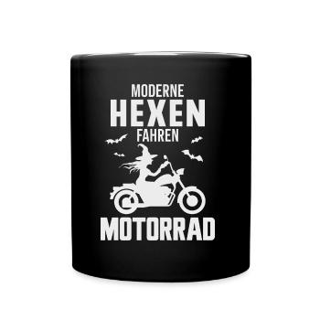 Motorrad Hexe Biker Frau Motorradfahrerin - Tasse einfarbig - Schwarz - Vorne