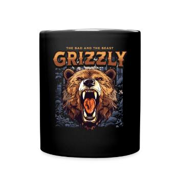 Bear Grizzly Roaring Bear Head Nature Wilderness Forest - Full Colour Mug - black - Front