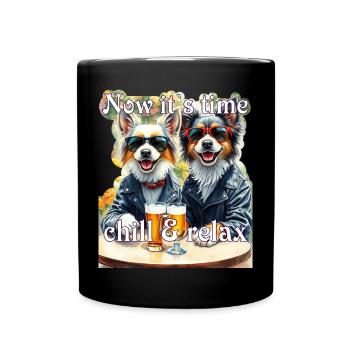 Glückliche Hunde Sonnenbrille Bier Biker Bierzeit - Tasse einfarbig - Schwarz - Vorne