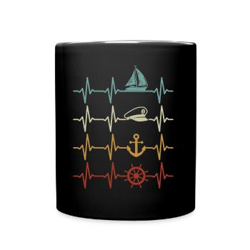 Sailing Heartbeat Sailboat Boater Sailor - Full Colour Mug - black - Front