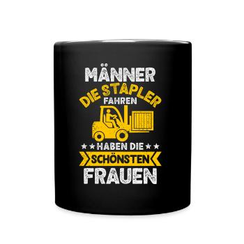 Gabelstapler Staplerfahrer Männer Lagerist - Tasse einfarbig - Schwarz - Vorne