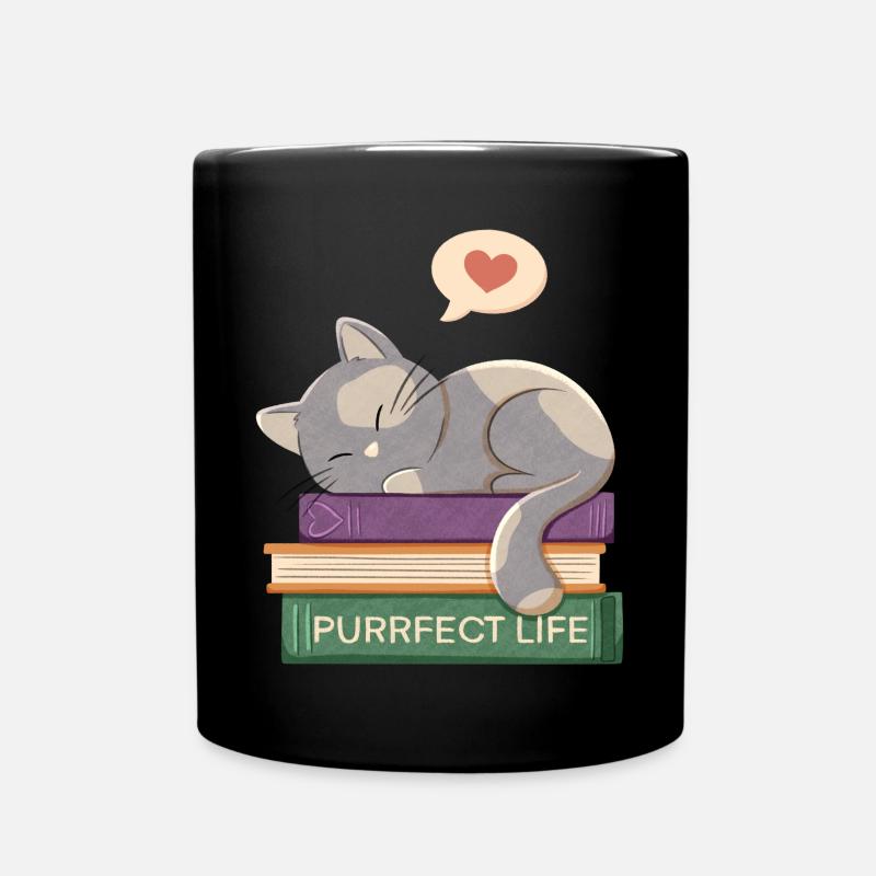 Chat et livres - Purrfect life - Mug uni - noir