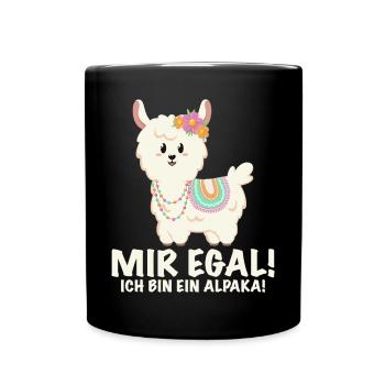 Alpaka mit lustigem Spruch und Blumen - Tasse einfarbig - Schwarz - Vorne