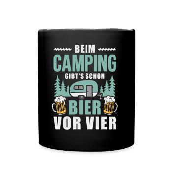 Camping Bier vor vier Wohnwagen Camper - Tasse einfarbig - Schwarz - Vorne