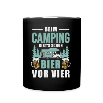 Camping Bier vor vier Wohnmobil Camper - Tasse einfarbig - Schwarz - Vorne