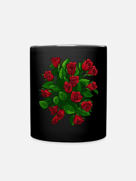 Elegante Rosen in voller Blüte - Tasse einfarbig - Schwarz