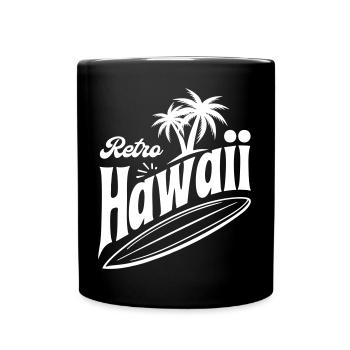 Retro Hawaii Vibes mit Palmen und Surfbrett - Tasse einfarbig - Schwarz - Vorne
