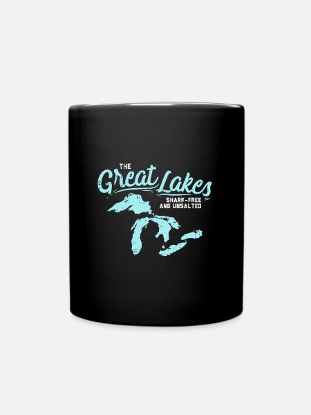 Great Lake Freshwater USA Canada Silhouette Gift - Full Colour Mug - black