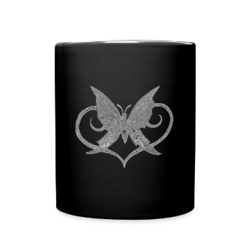 Schmetterling Herz Chrom butterfly heart chrome - Tasse einfarbig - Schwarz - Vorne