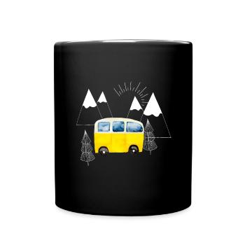 The yellow camping bus in the mountains - Full Colour Mug - black - Front